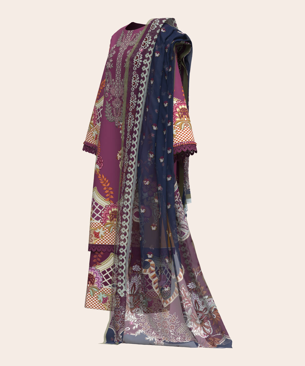 Women's Unstitched Lawn Multi  Embroidered 3 Piece Suit