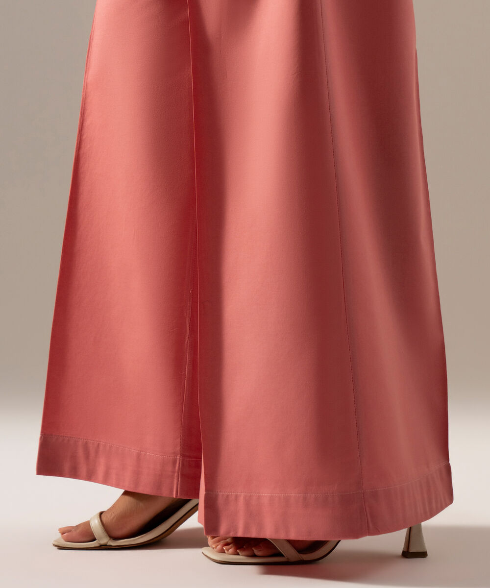 Women's RTW Cambric Solid Muted Pink Flared Pants