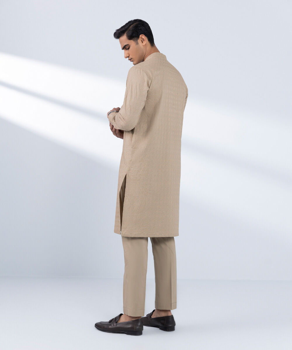 Men's Stitched Embroidered Beige 2 PC Suit