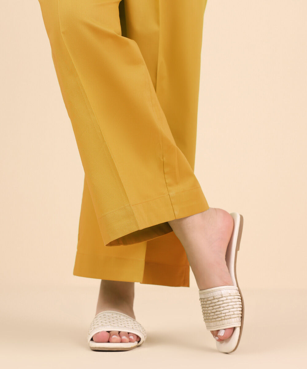Unstitched Women's Yellow Cotton Trousers