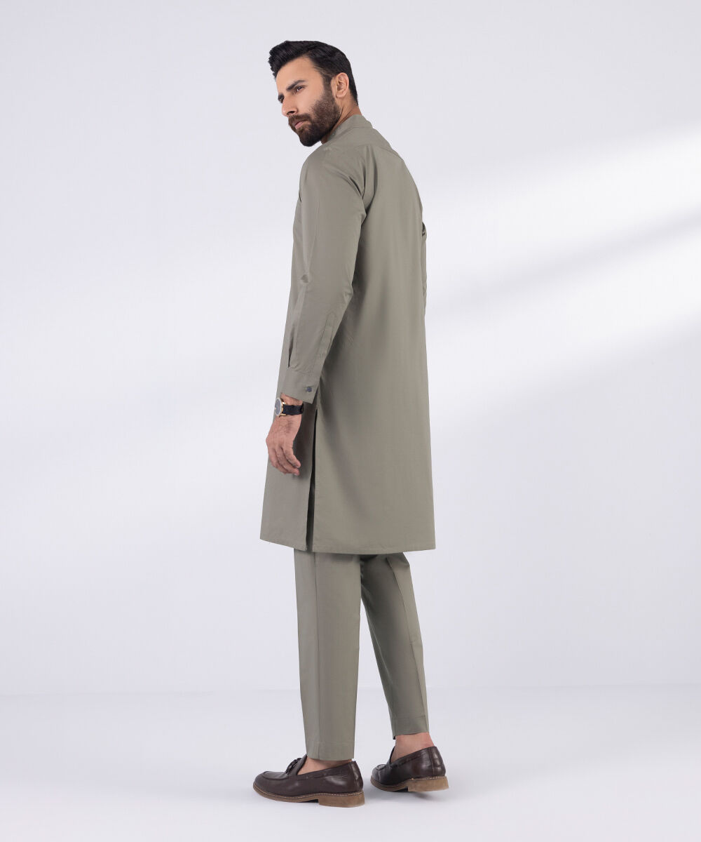 Men's 100% Cotton Stitched Plain Grey Stitched Suit