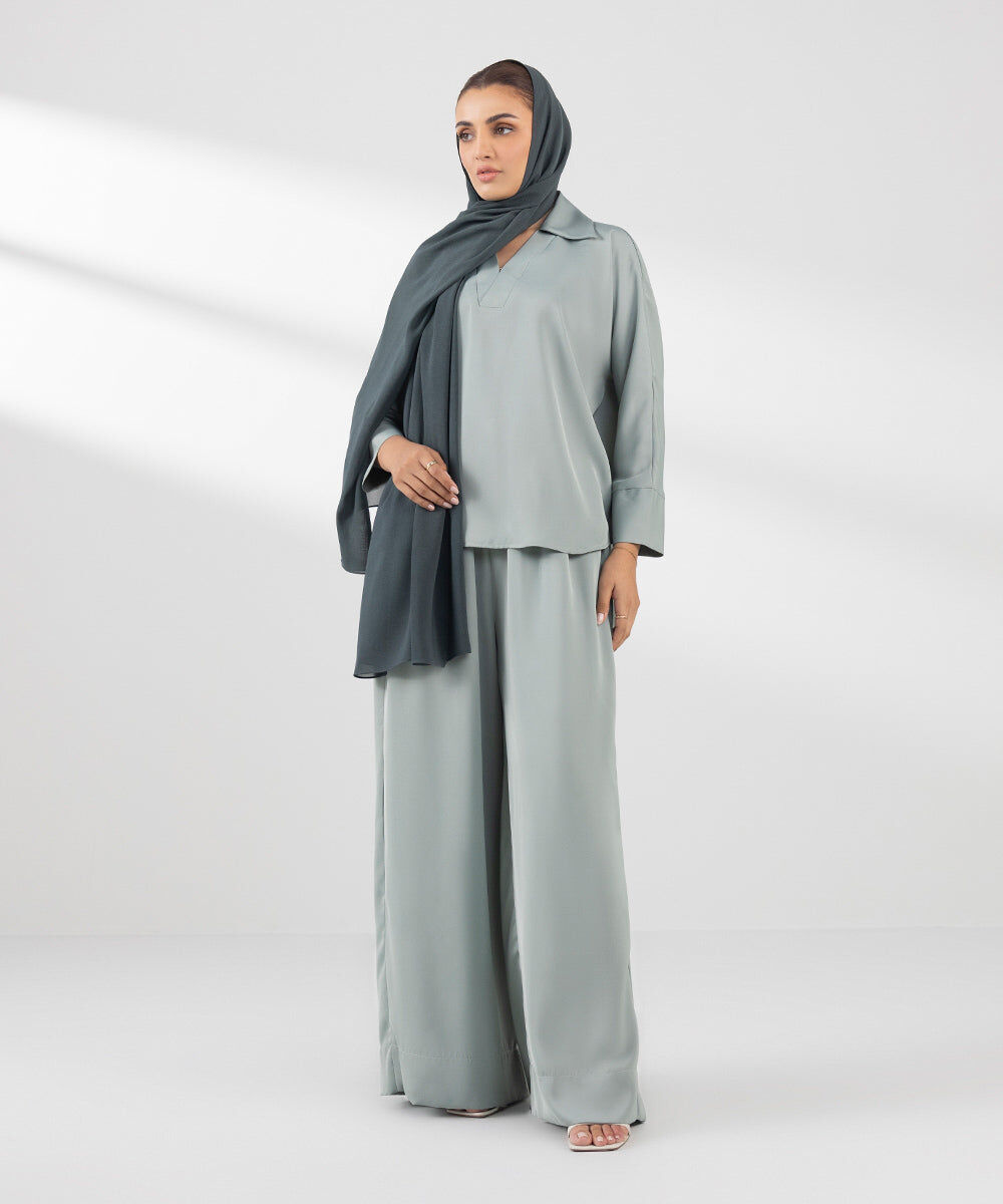 Woman - Green Flowy Wide Leg Trousers