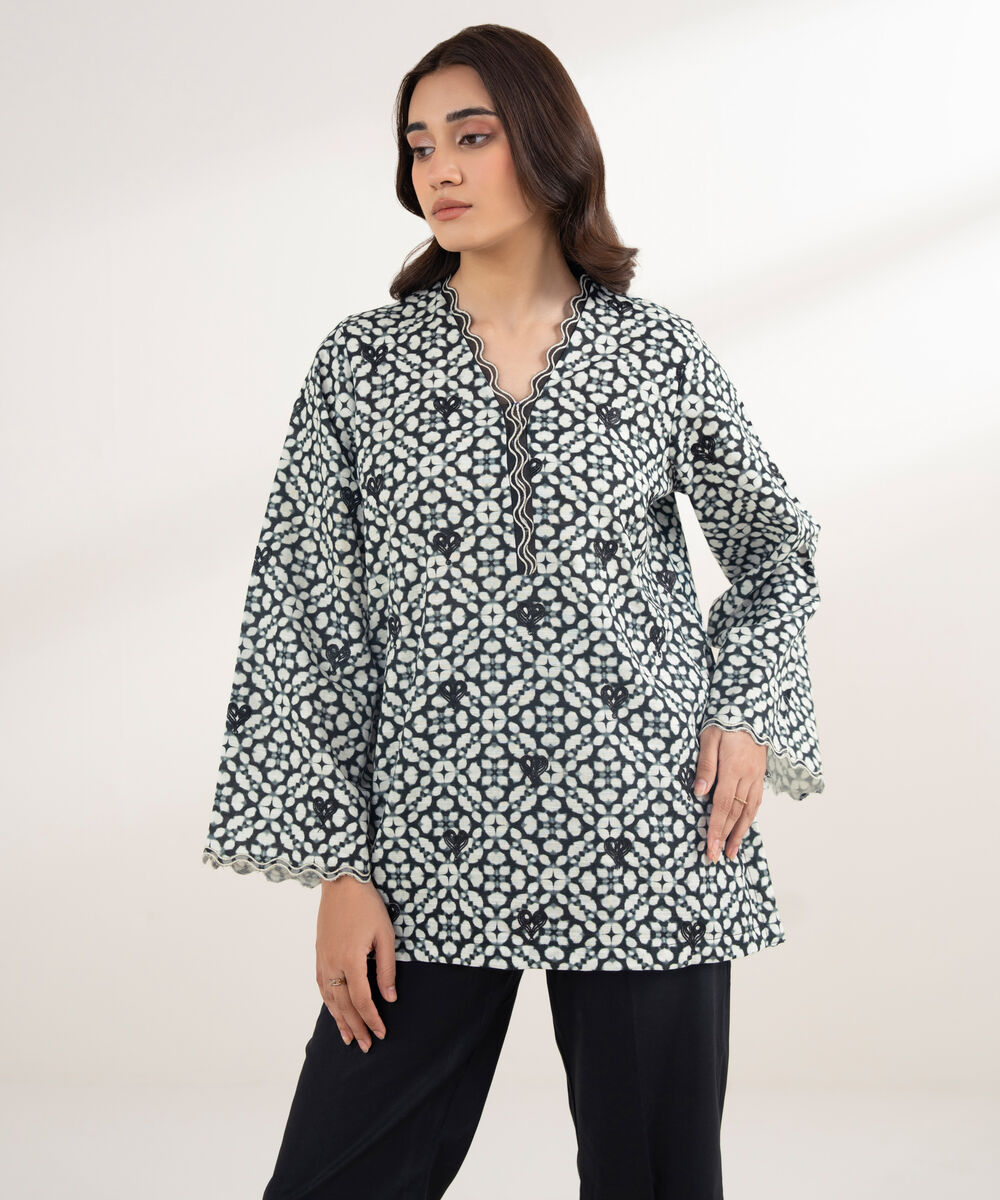 Women's RTW Khaddar Embroidered Black Shirt