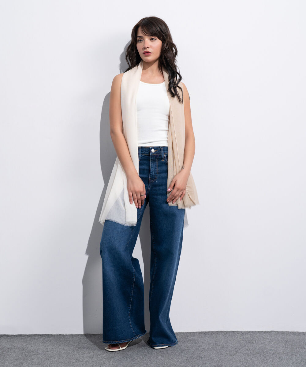 Women's Western Off White & Beige Print Rectangular Scarf