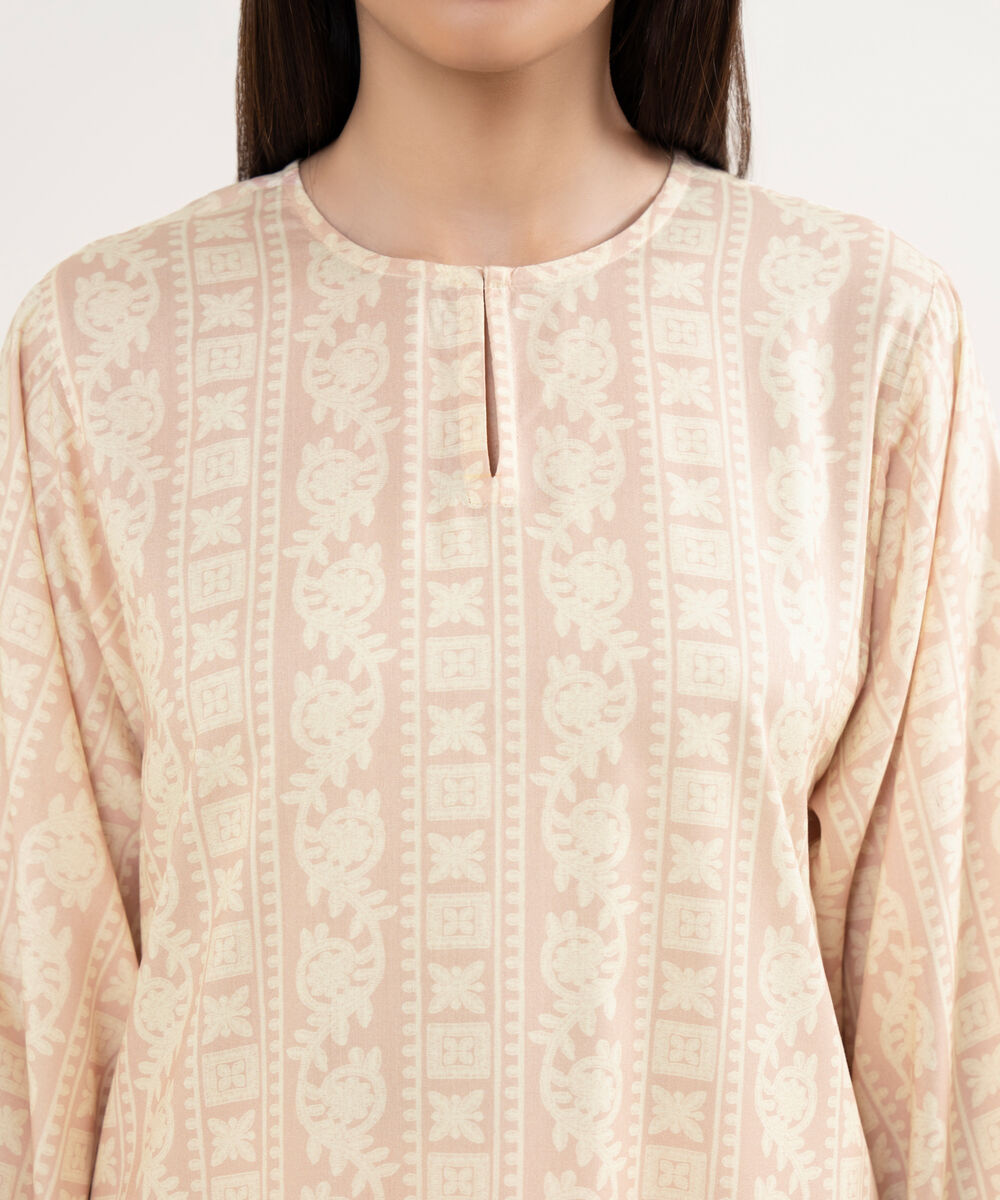 Women's RTW Arabic Lawn Pink Printed Straight Shirt