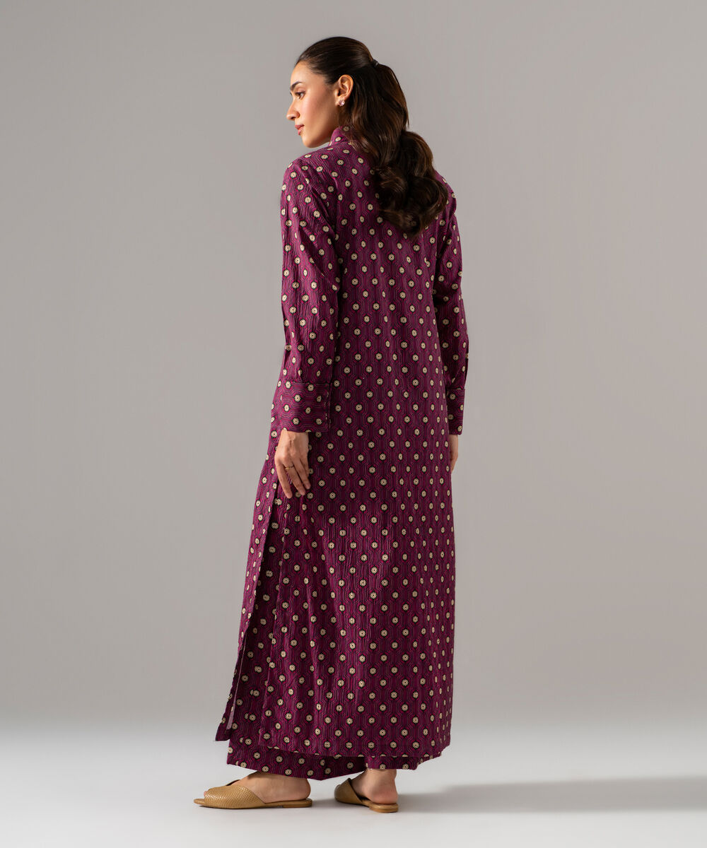 Women's RTW Seersucker Printed Purple 2 Piece Suit