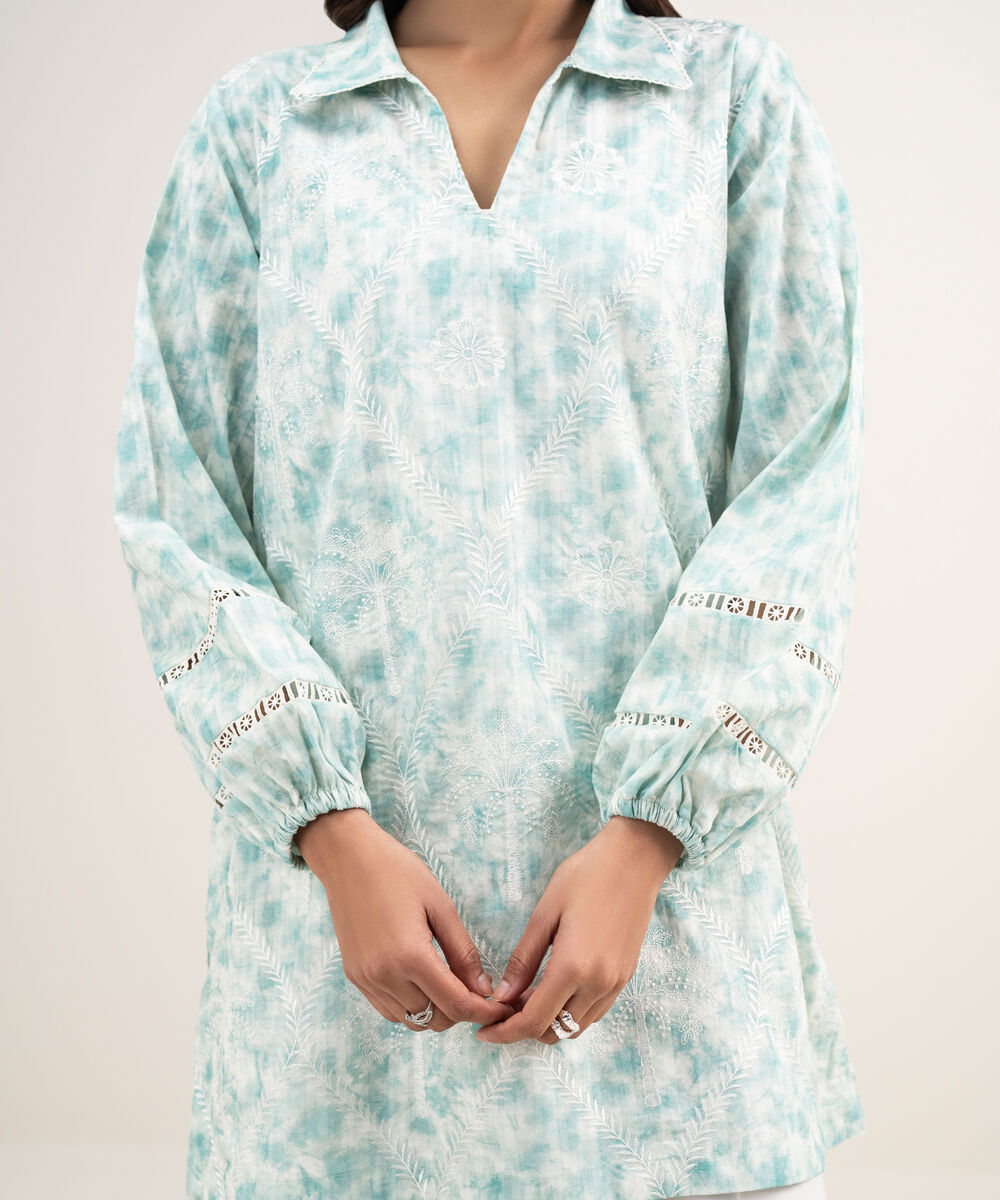 Women's RTW Leno Kara Embroidered Blue Straight Shirt