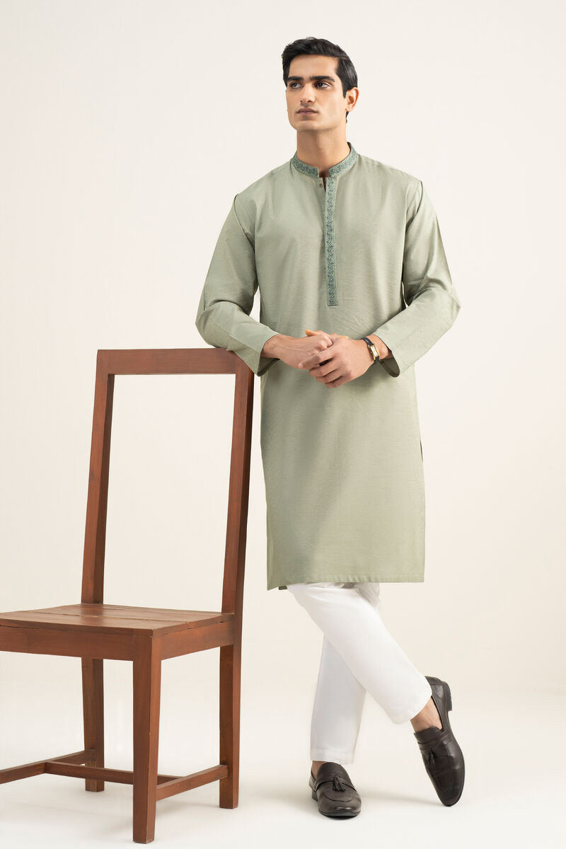 Embroidered Cotton Jacquard Kurta