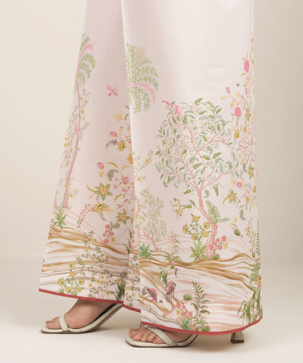 Women's RTW Lawn Printed Pink Flared Pants