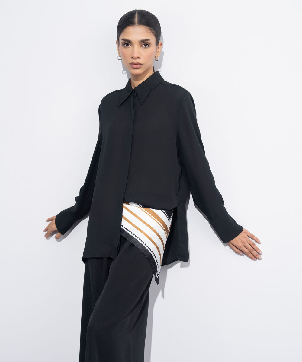 Women's Western Wear Black Button Through Sheer Shirt