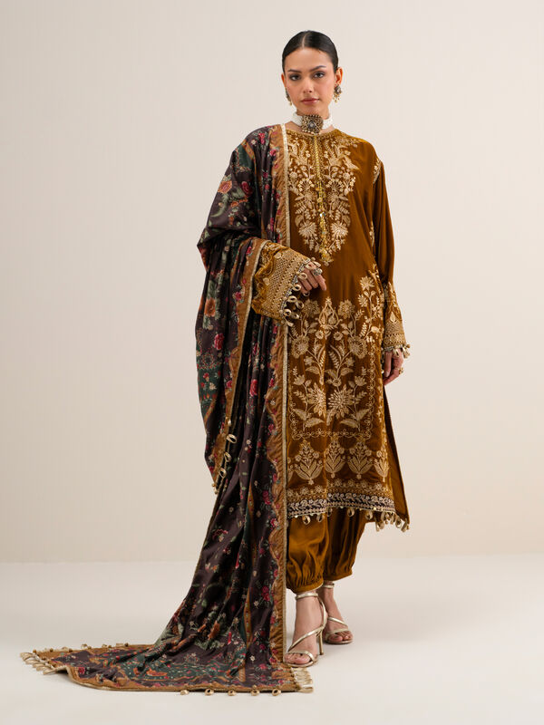 3 Piece - Embroidered Velvet Suit