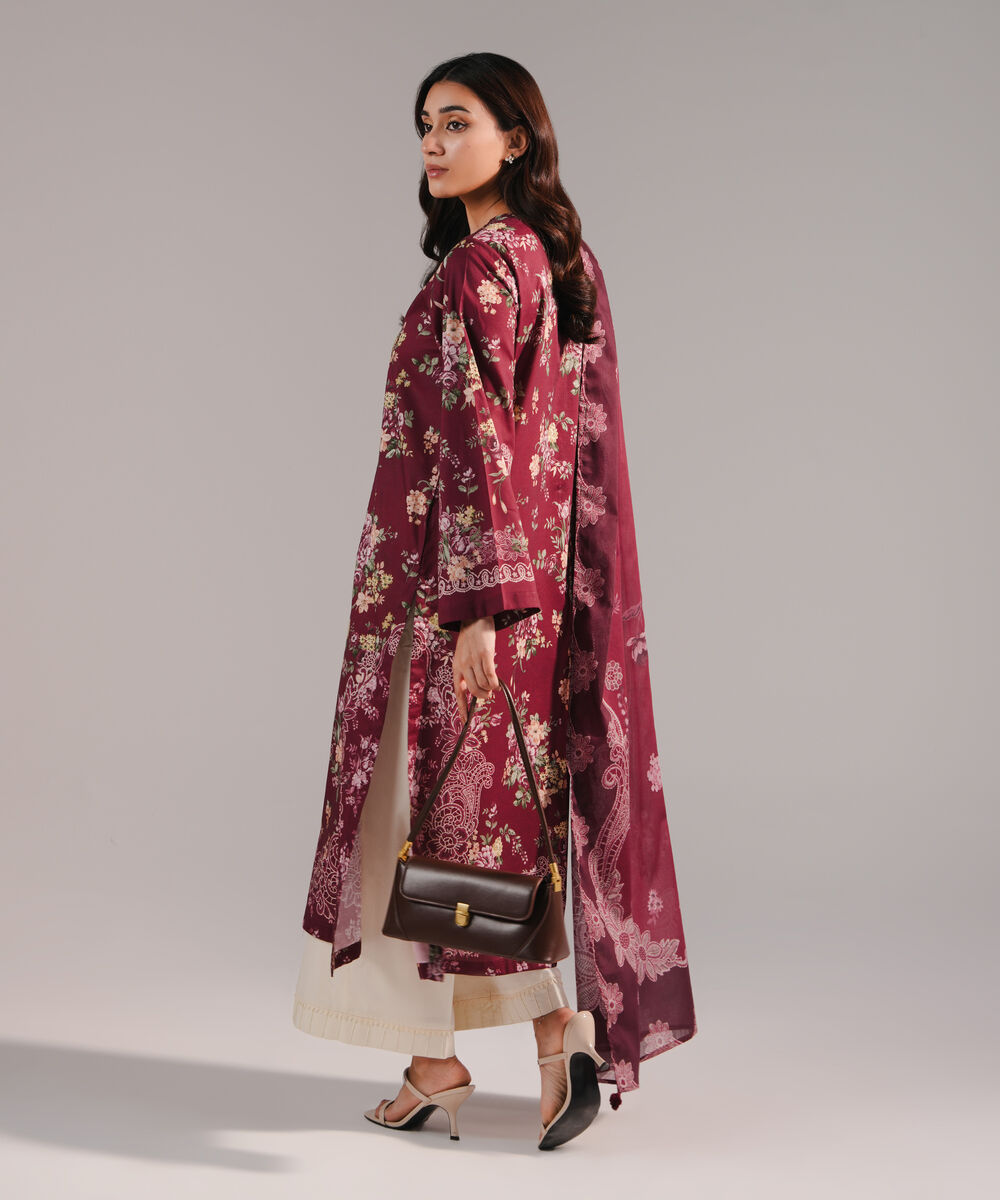 Women's RTW Cotton Viscose Printed Plum 2 Piece Suit