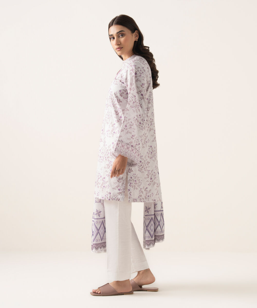 Women's Unstitched Lawn Printed Purple 3 Piece Suit