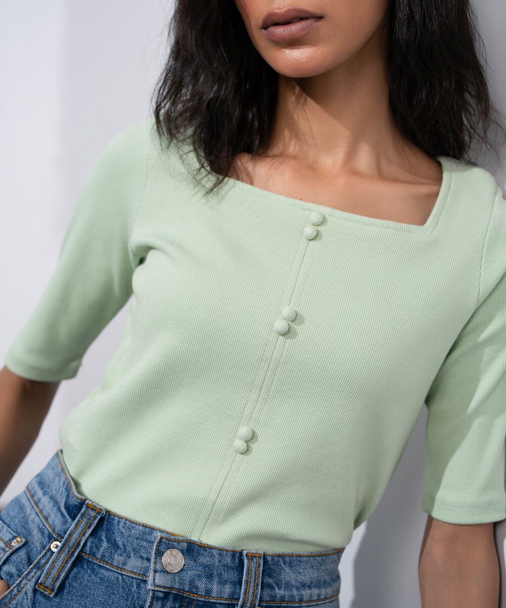 Women's Mint Green Square Neck Ribbed Top