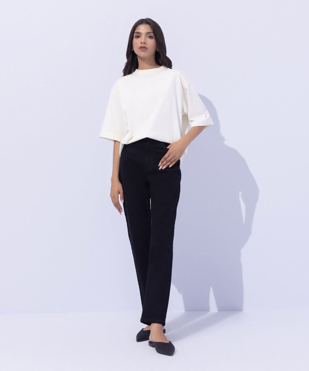 Slim-Fit Jeans Women's Western Wear Black Denim Pants