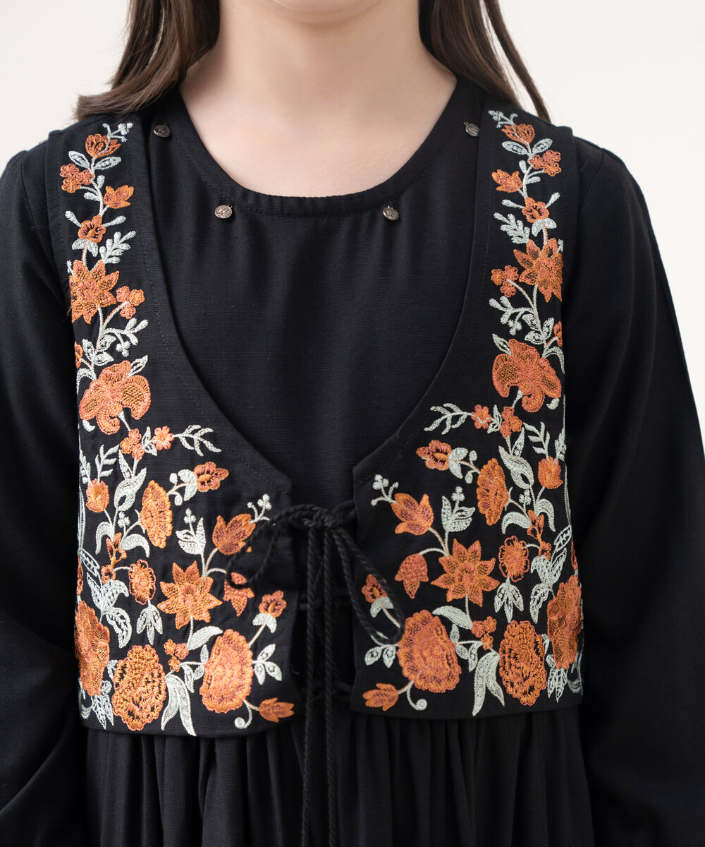 Girls Viscose Linen Black Dyed Kidswear Dress