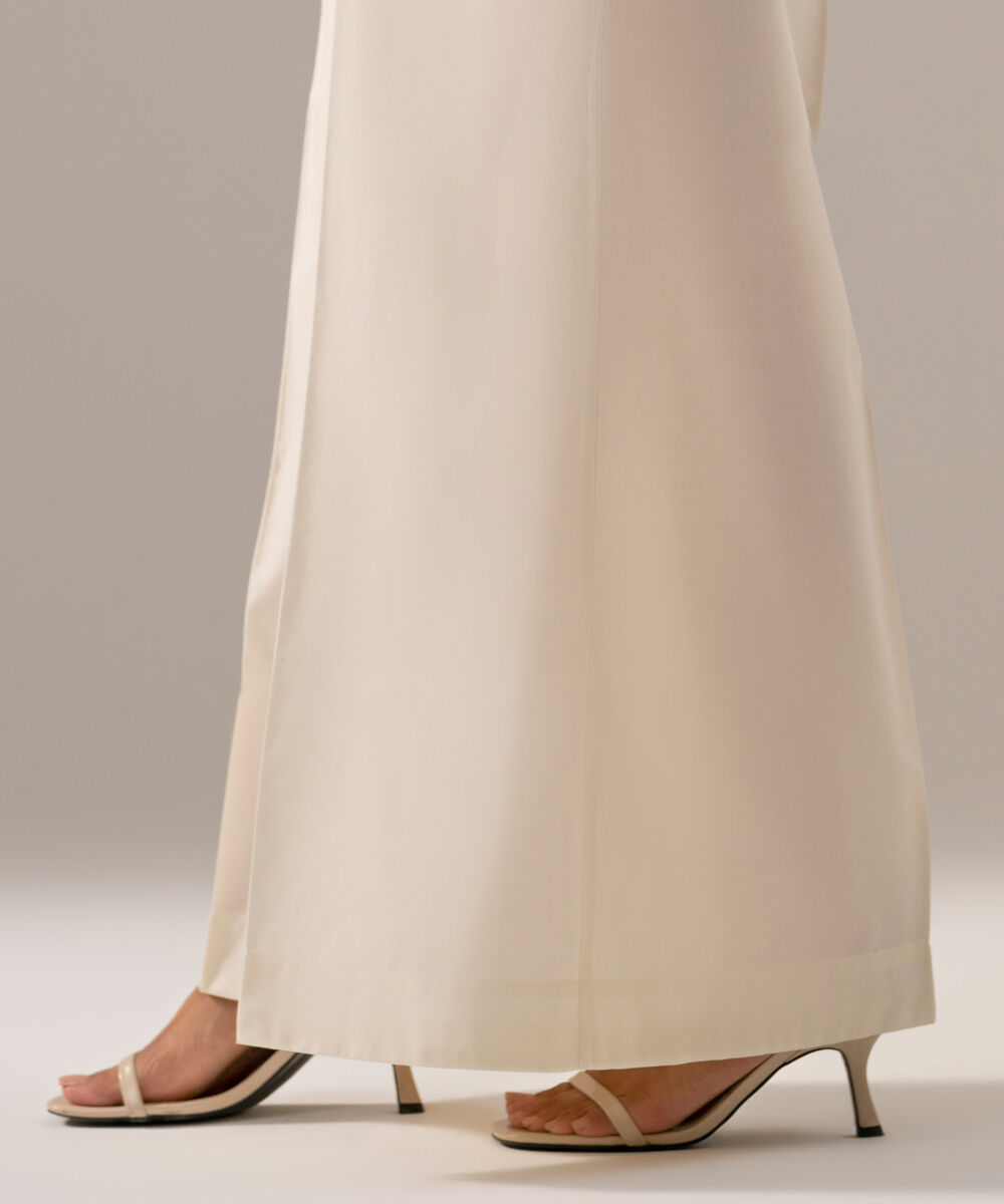 Women's RTW Cambric Solid Off White Flared Pants