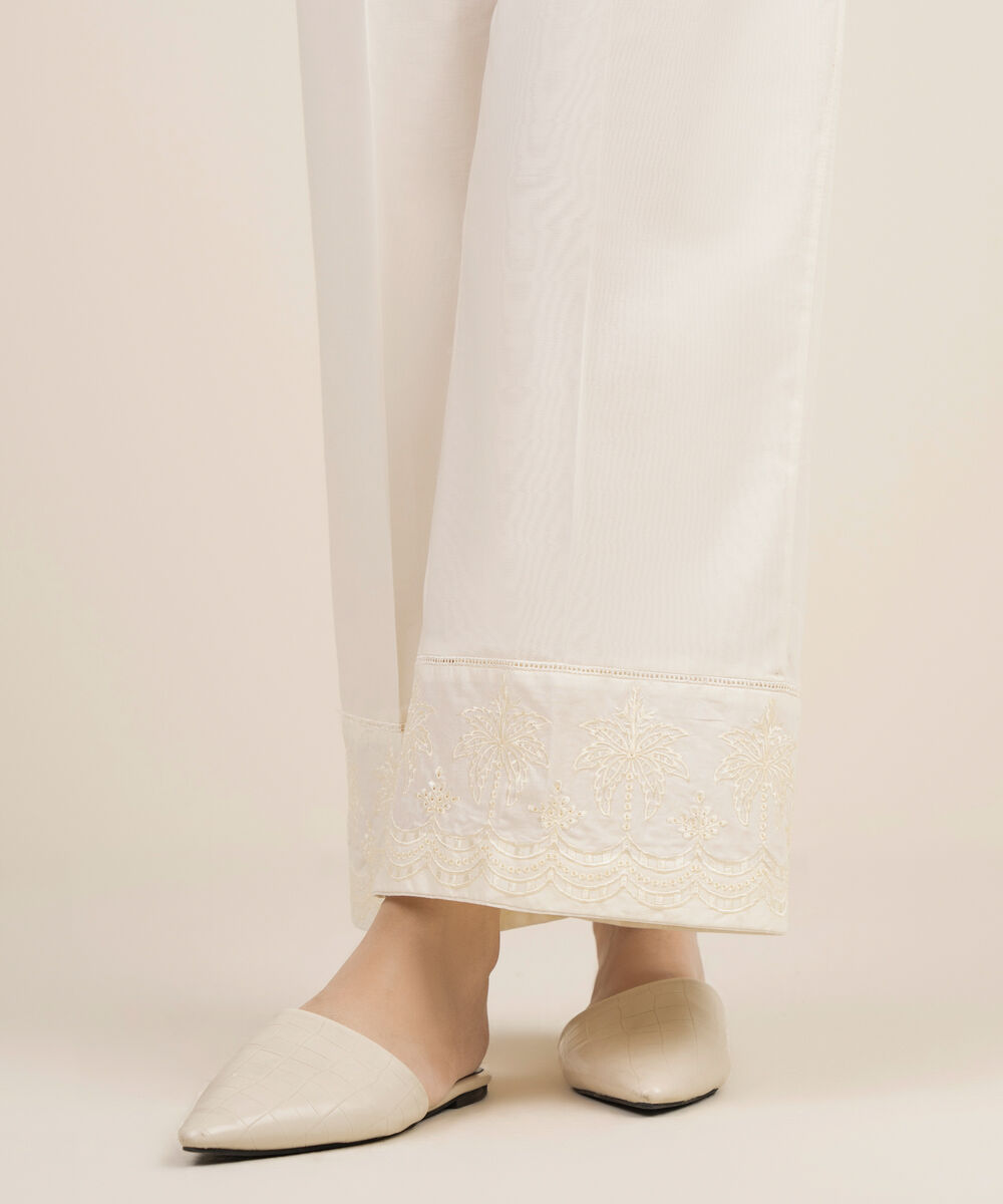 Women's RTW Cambric Embroidered Off White Culottes