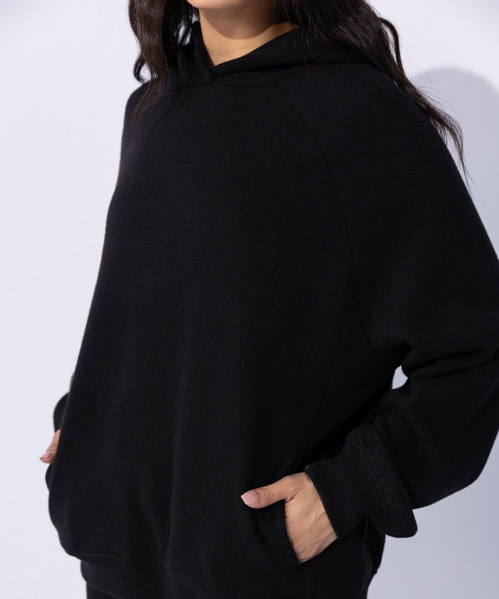 Woman - Black Raised Ribbed Hoodie