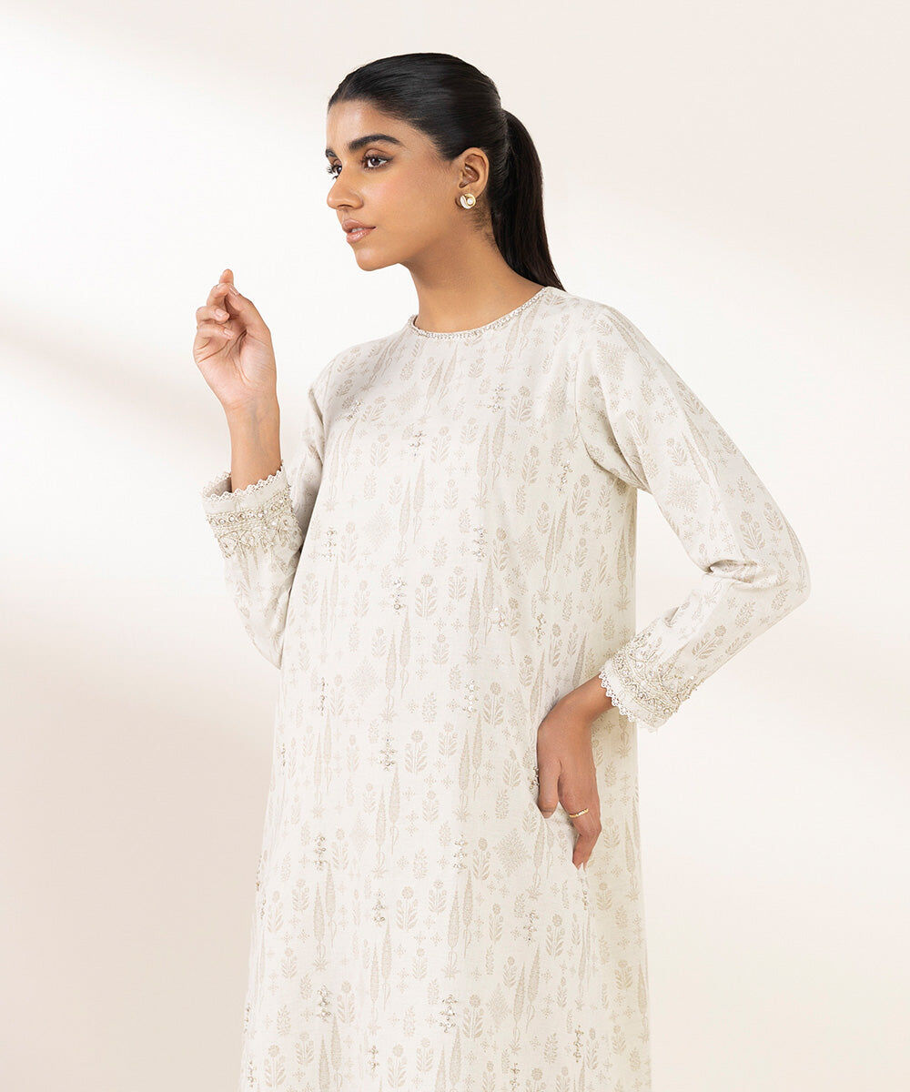 Woman - White Embroidered Cotton Jacquard Shirt