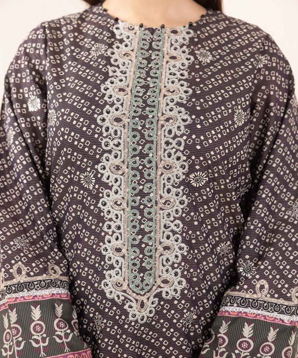 Woman - Purple Embroidered Zari Lawn Shirt