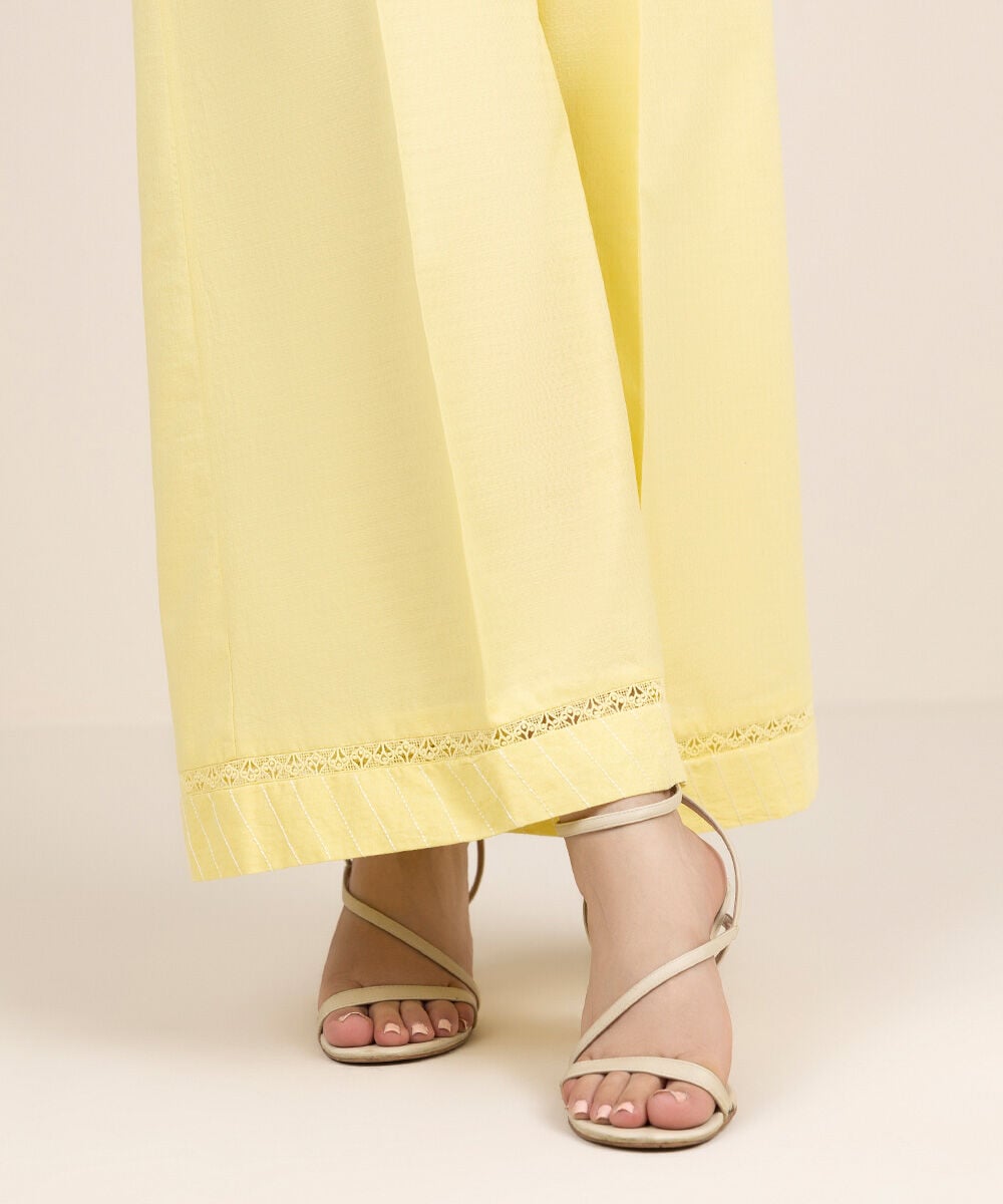 Women's RTW Dobby Yellow Solid Flared Pants