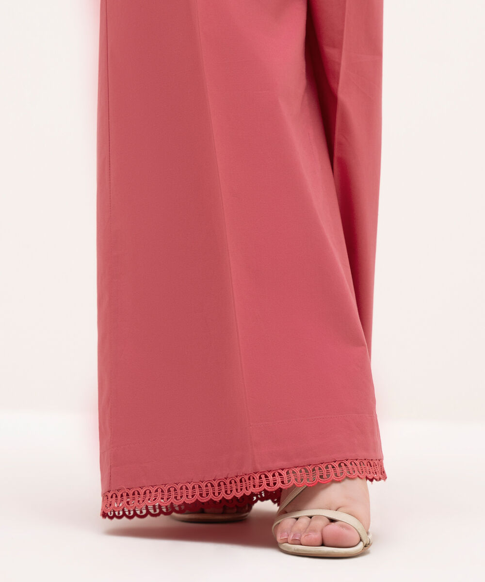 Women's RTW Cambric Pink Solid Flared Pants