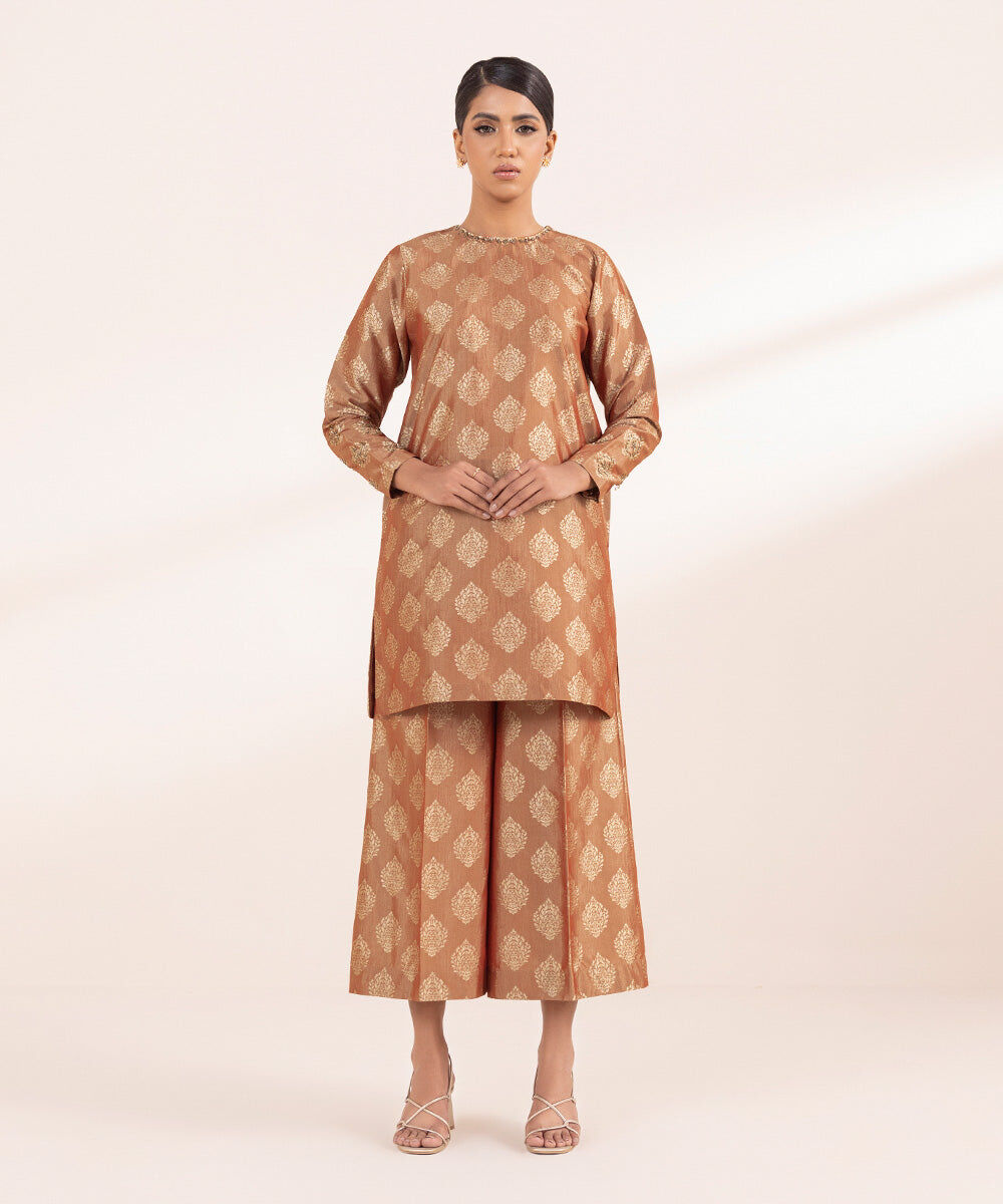 Woman - Brown Embellished Jacquard Shirt