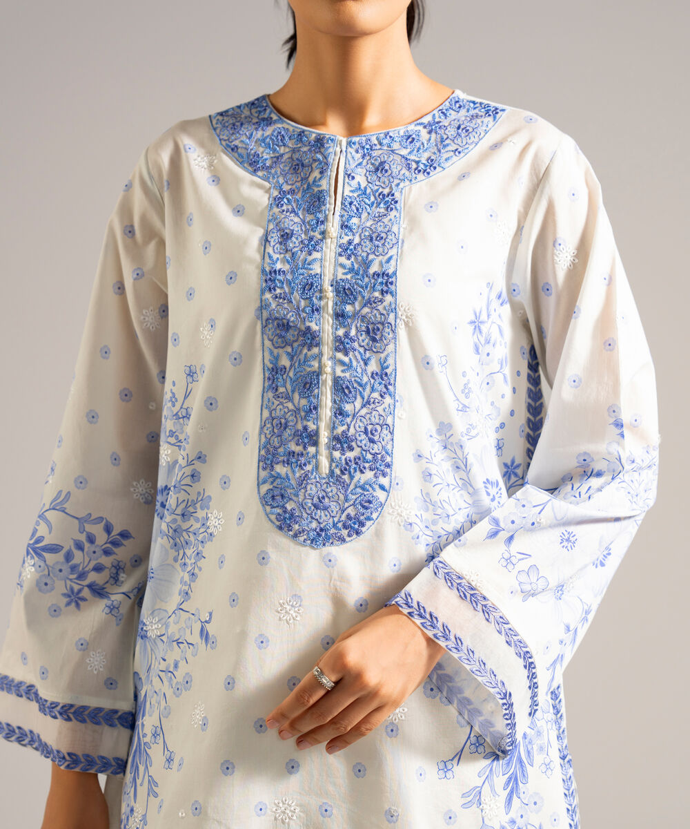 Women's RTW Lawn Embroidered Off White 2 Piece Suit