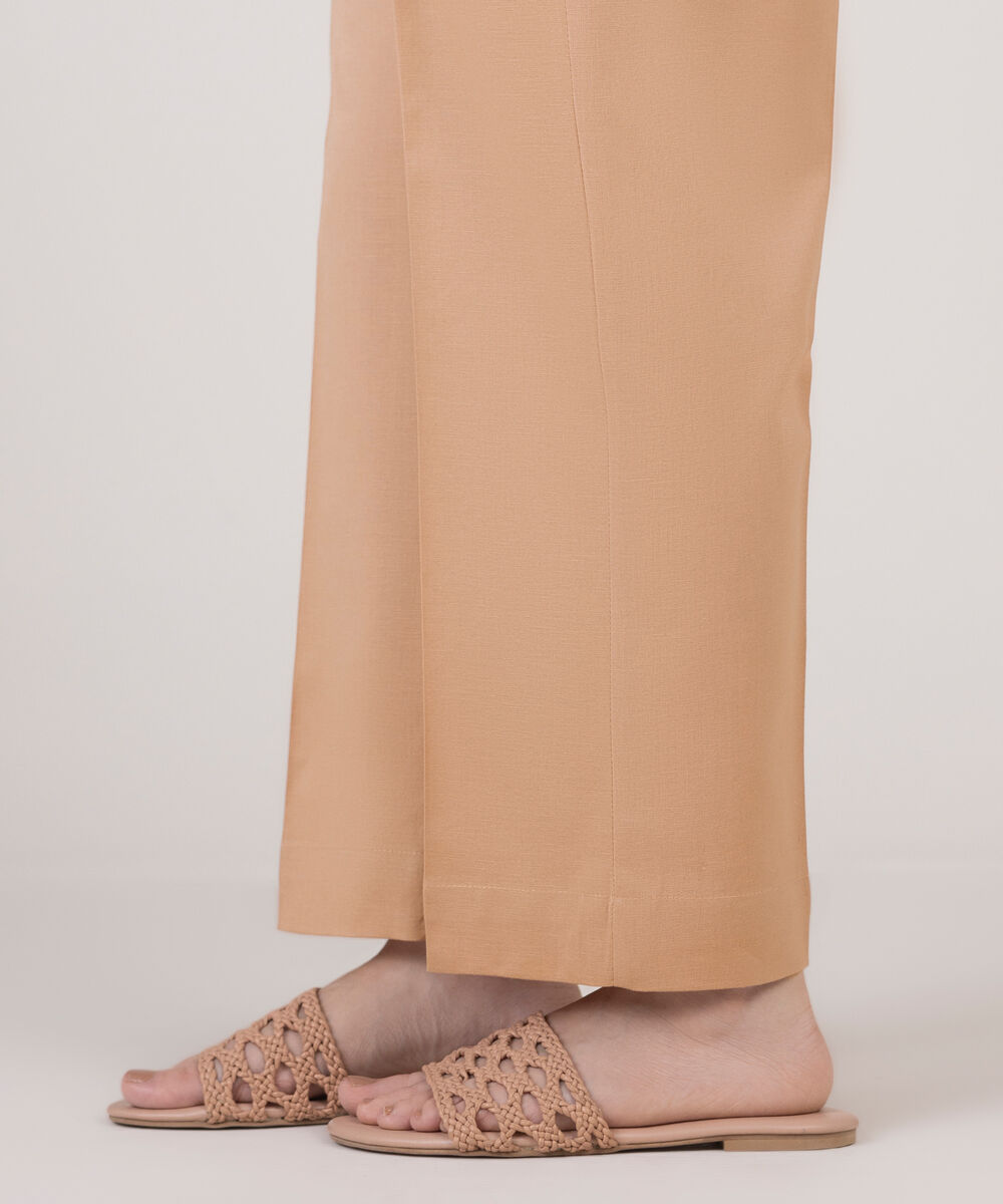 Women's RTW Cotton Linen Pink Solid Straight Pants