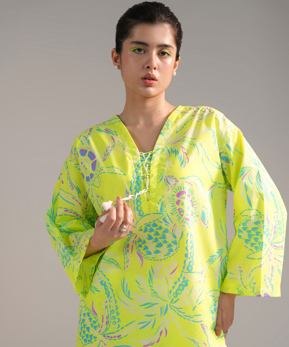 Women's RTW Dobby Printed Neon Green 2 Piece Suit