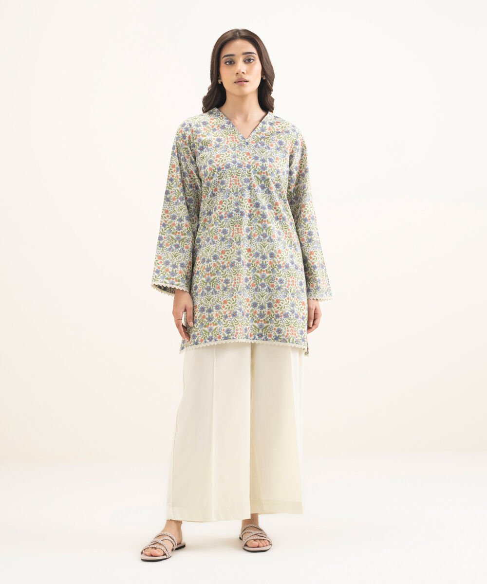 Women's RTW Cotton Viscose Printed Moss Green Straight Shirt