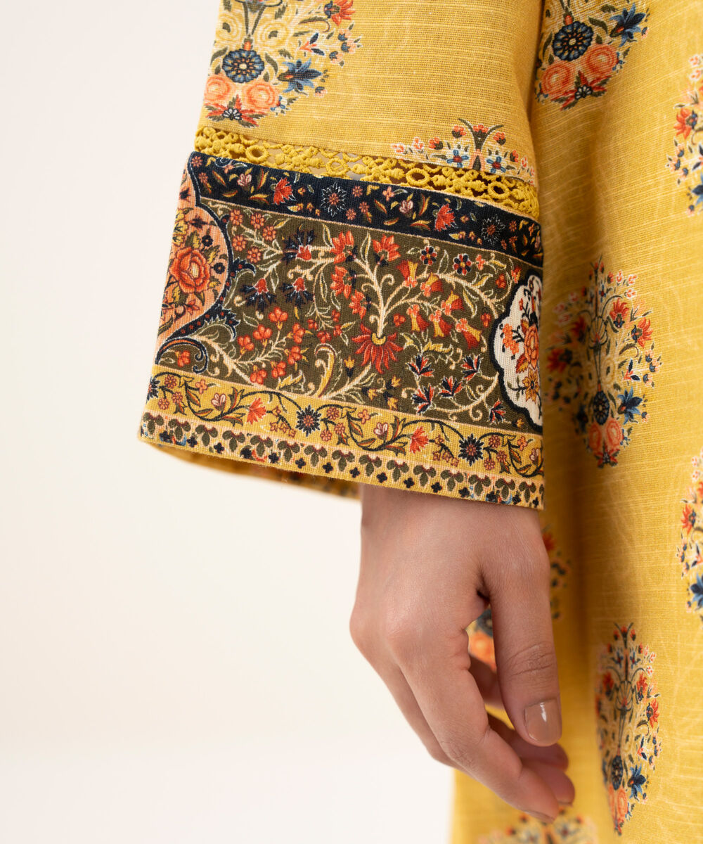 Women's RTW Khaddar Printed Straight Yellow Shirt