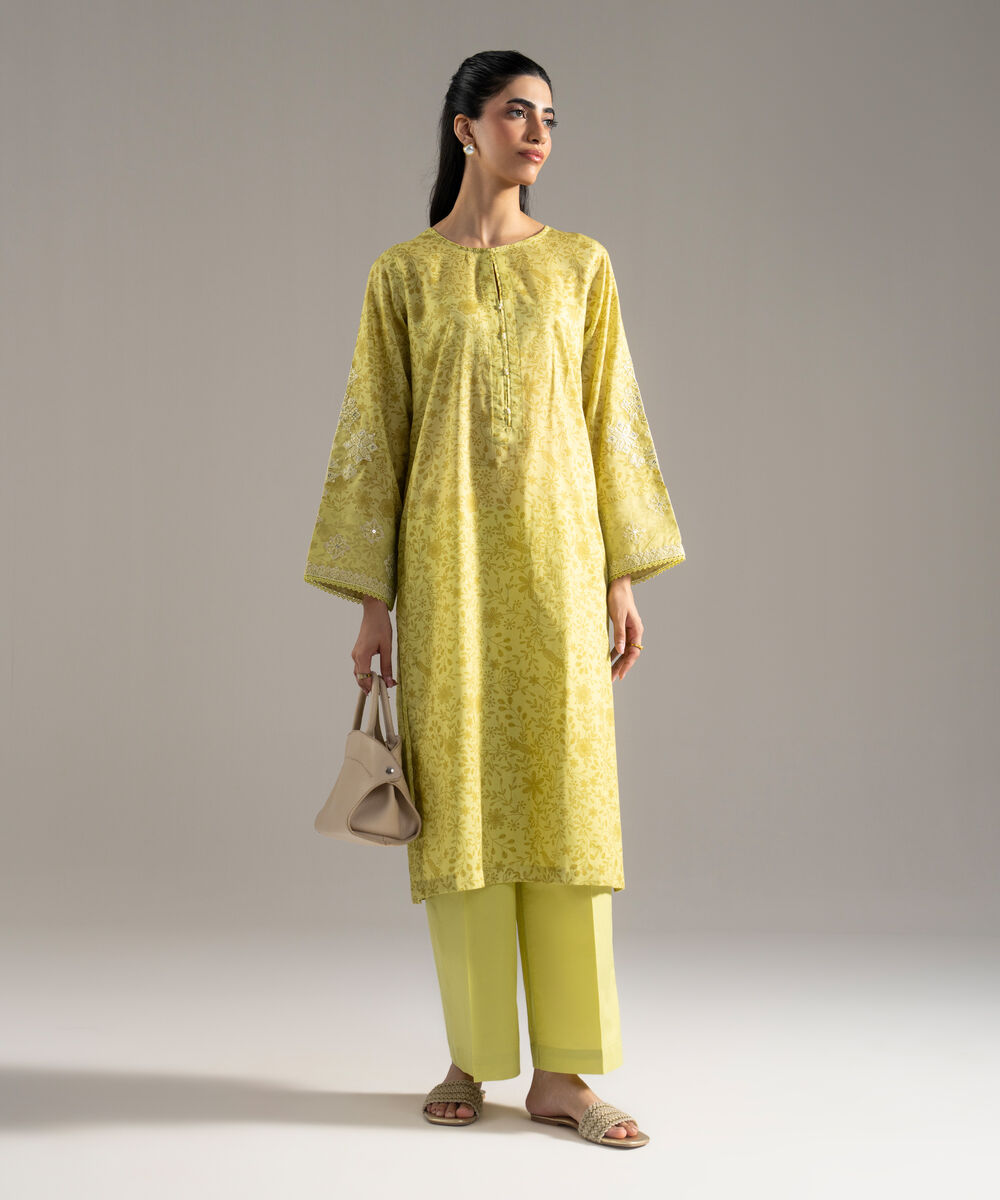 Women's RTW Lawn Printed Embroidered Green 2 Piece Suit