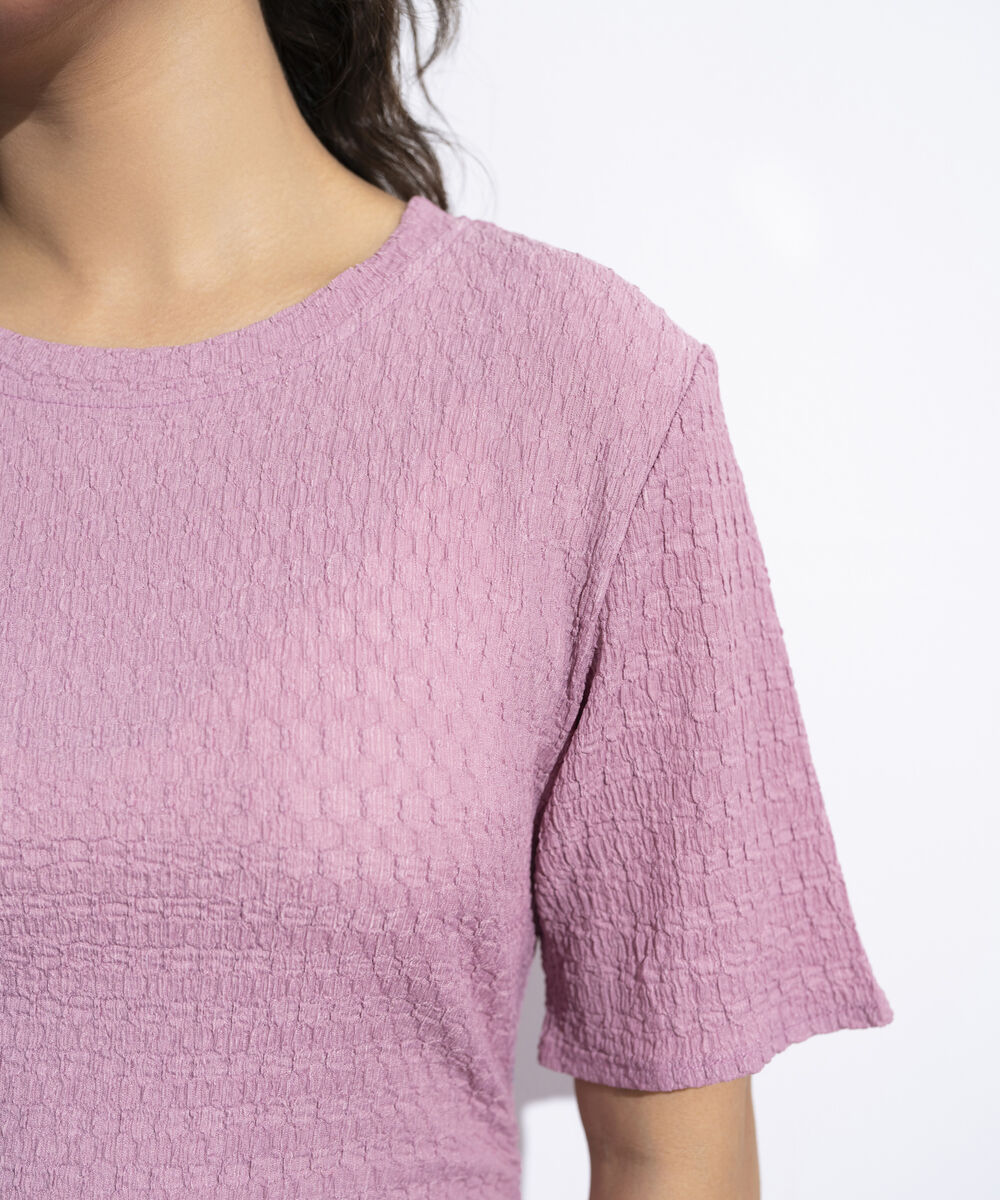 Women's Pink Cinched Waist Textured Dress