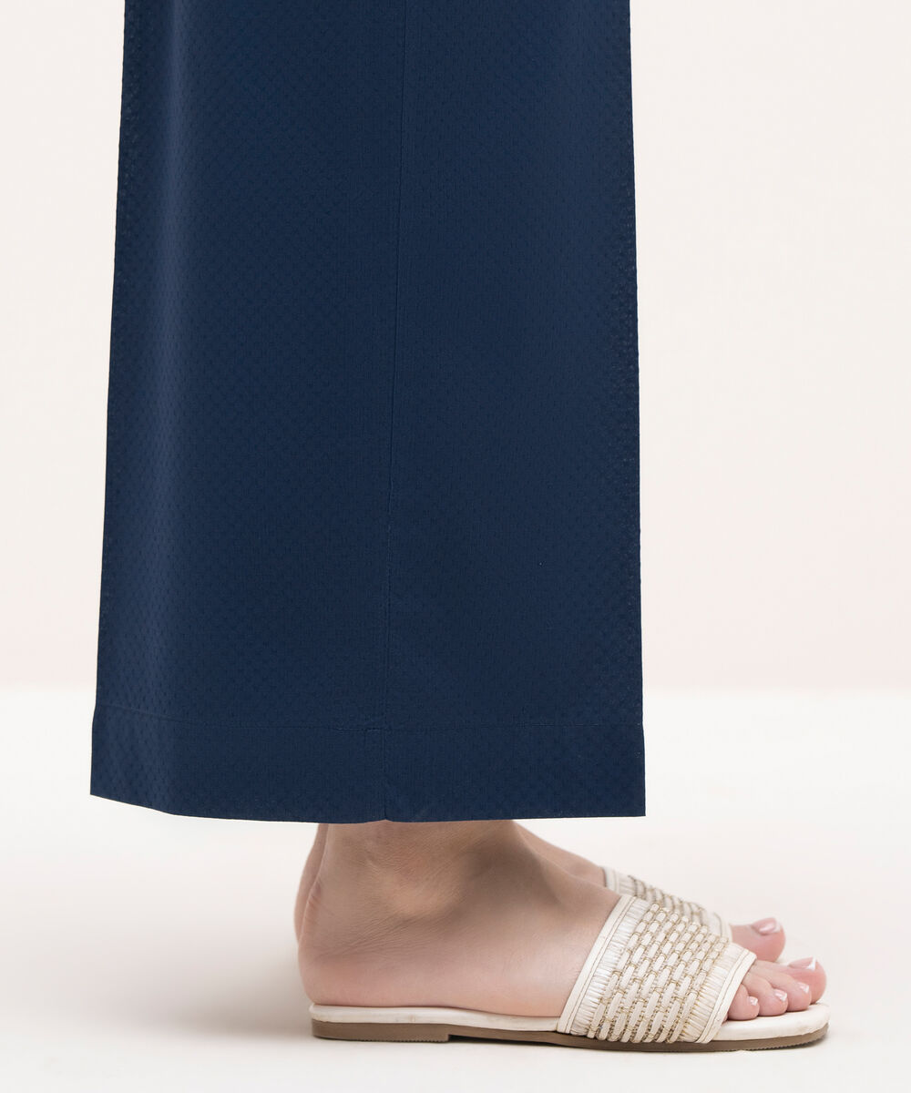 Women's RTW Textured Lawn Blue Solid Culottes