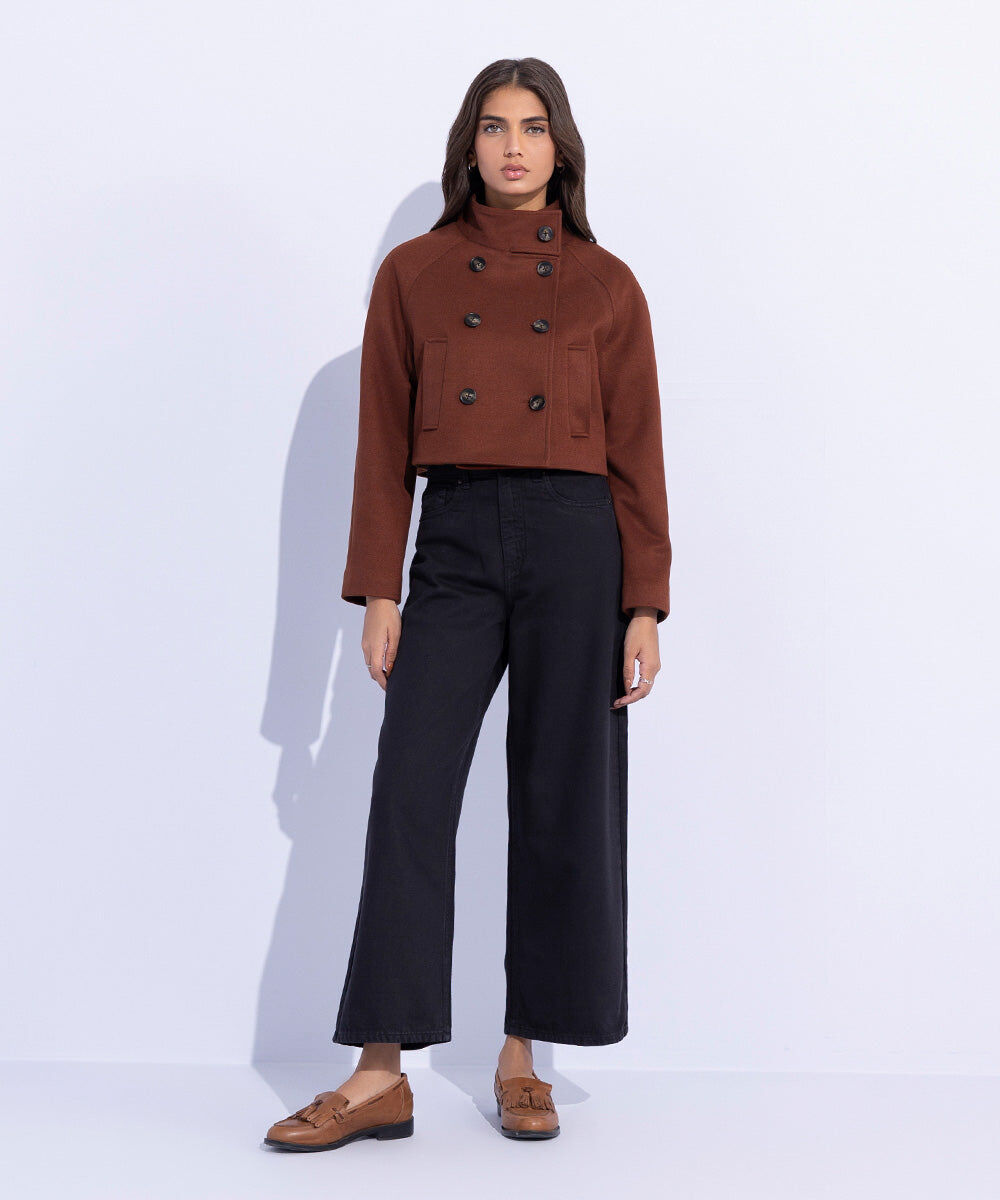 Woman - Brown Cropped Double-Breasted Coat