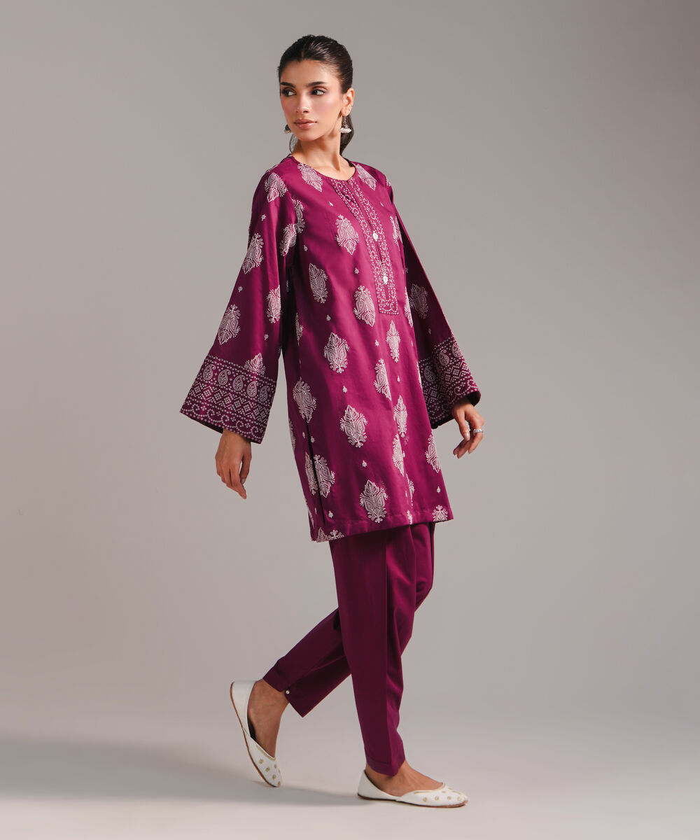 Women's RTW Lawn Printed Purple Straight Shirt