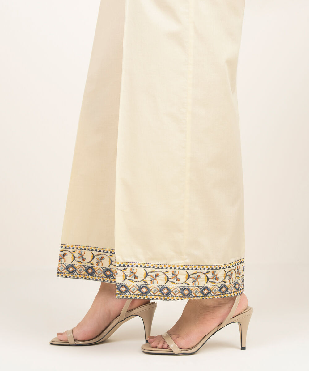 Women's RTW Lawn Embroidered Off White Culottes