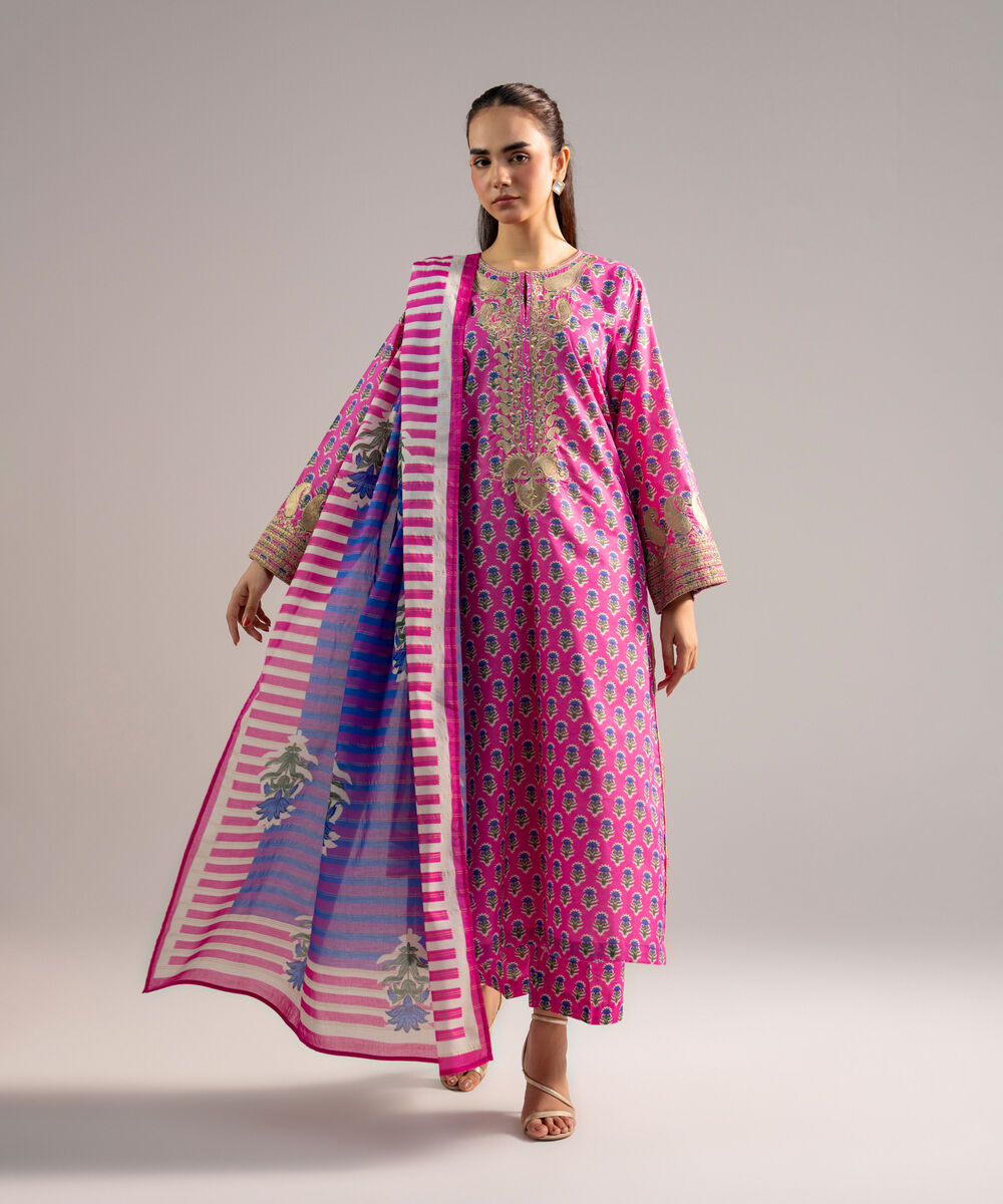 Zari Lawn Printed Pink Dupatta