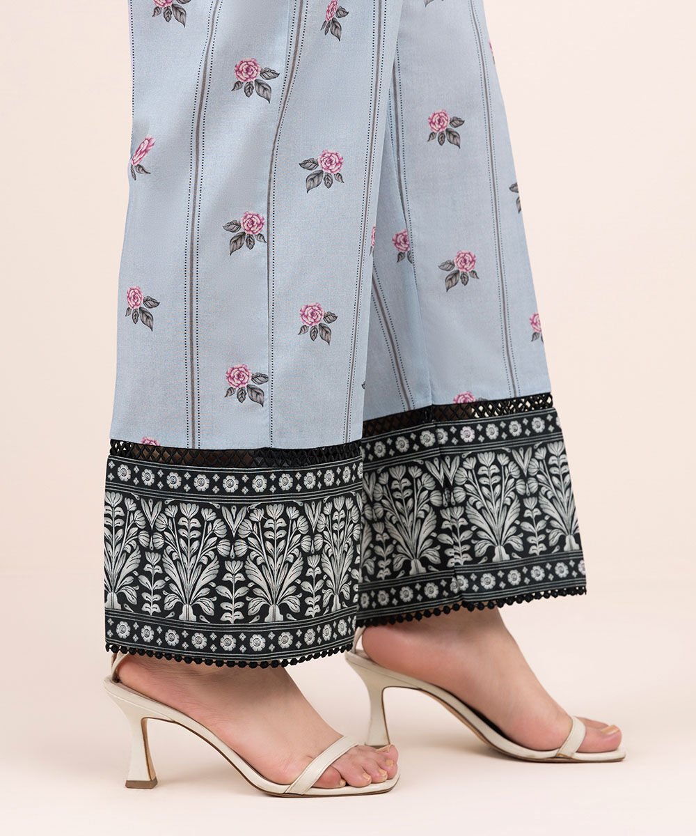 Women's Pret Cambric Purple Printed Straight Pants