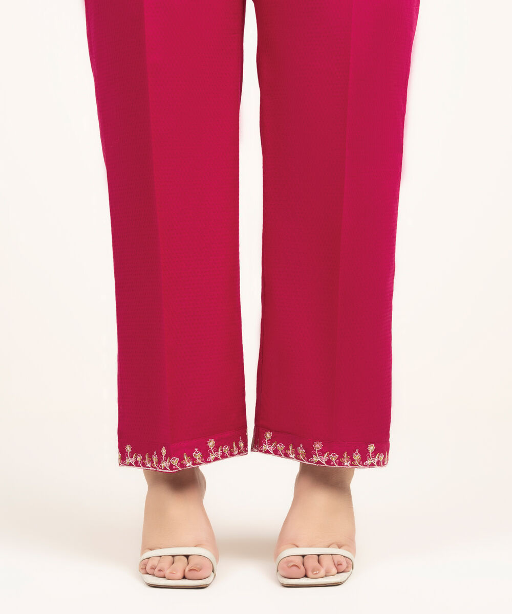 Women's RTW Dobby Embroidered Pink Straight Pants