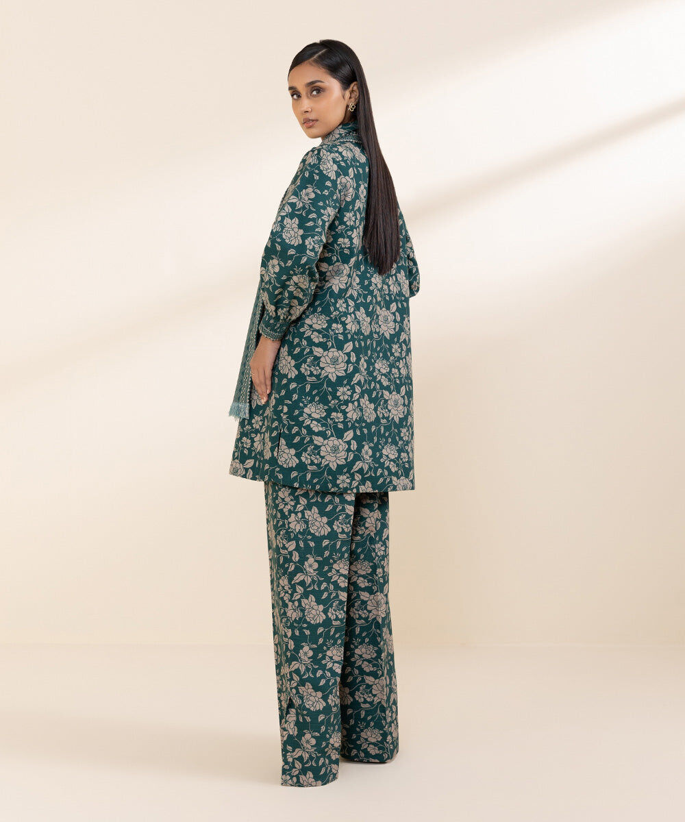 Women's Unstitched Khaddar Green Printed Shirt