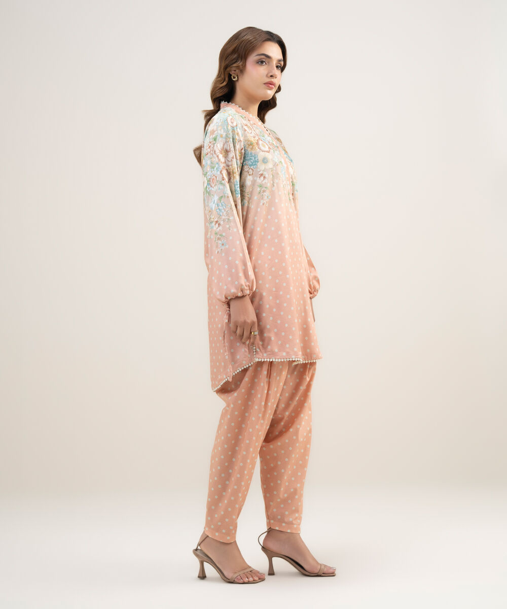 Women's RTW Dobby Printed Pink 2 Piece Suit