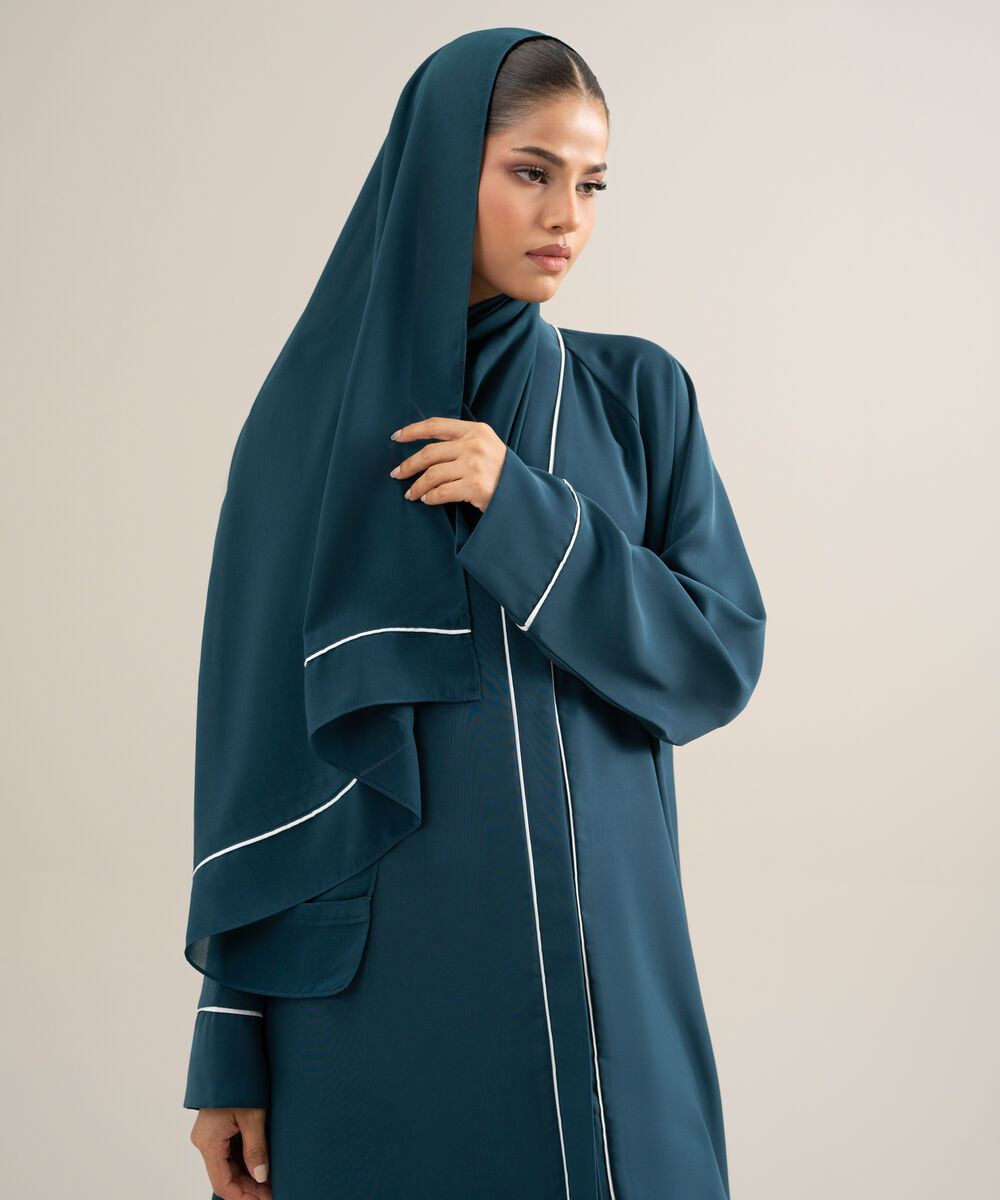 Women's Polyster Teal Raglan Abbaya Set