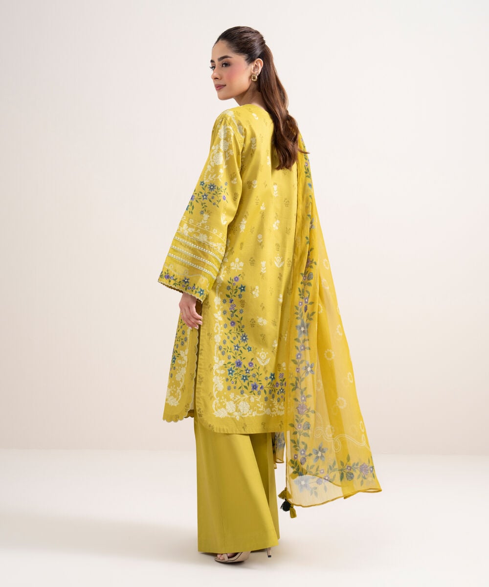 Women's Unstitched Lawn Embroidered Yellow 3 Piece Suit