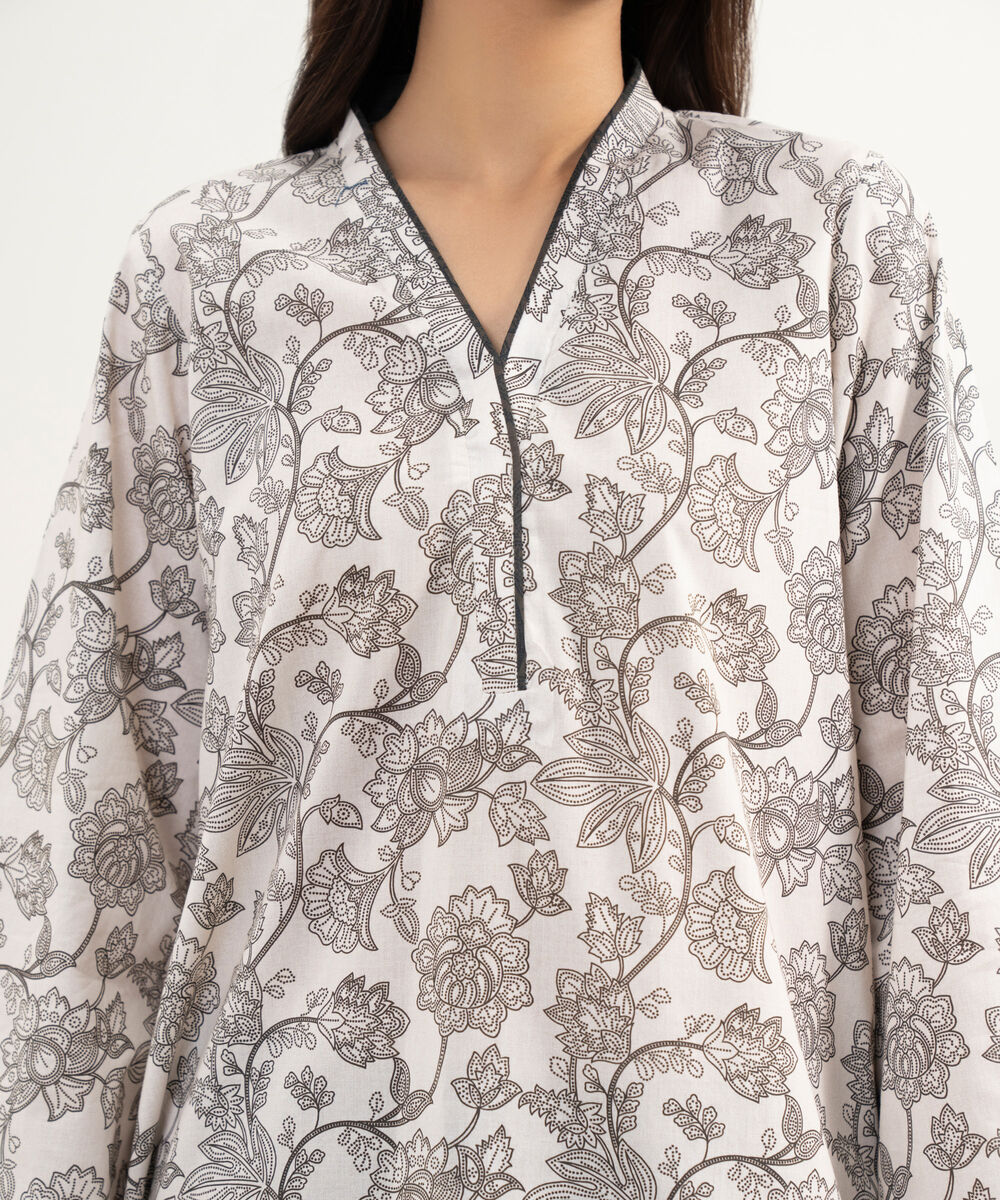 Women's RTW Lawn Printed Beige Straight Shirt