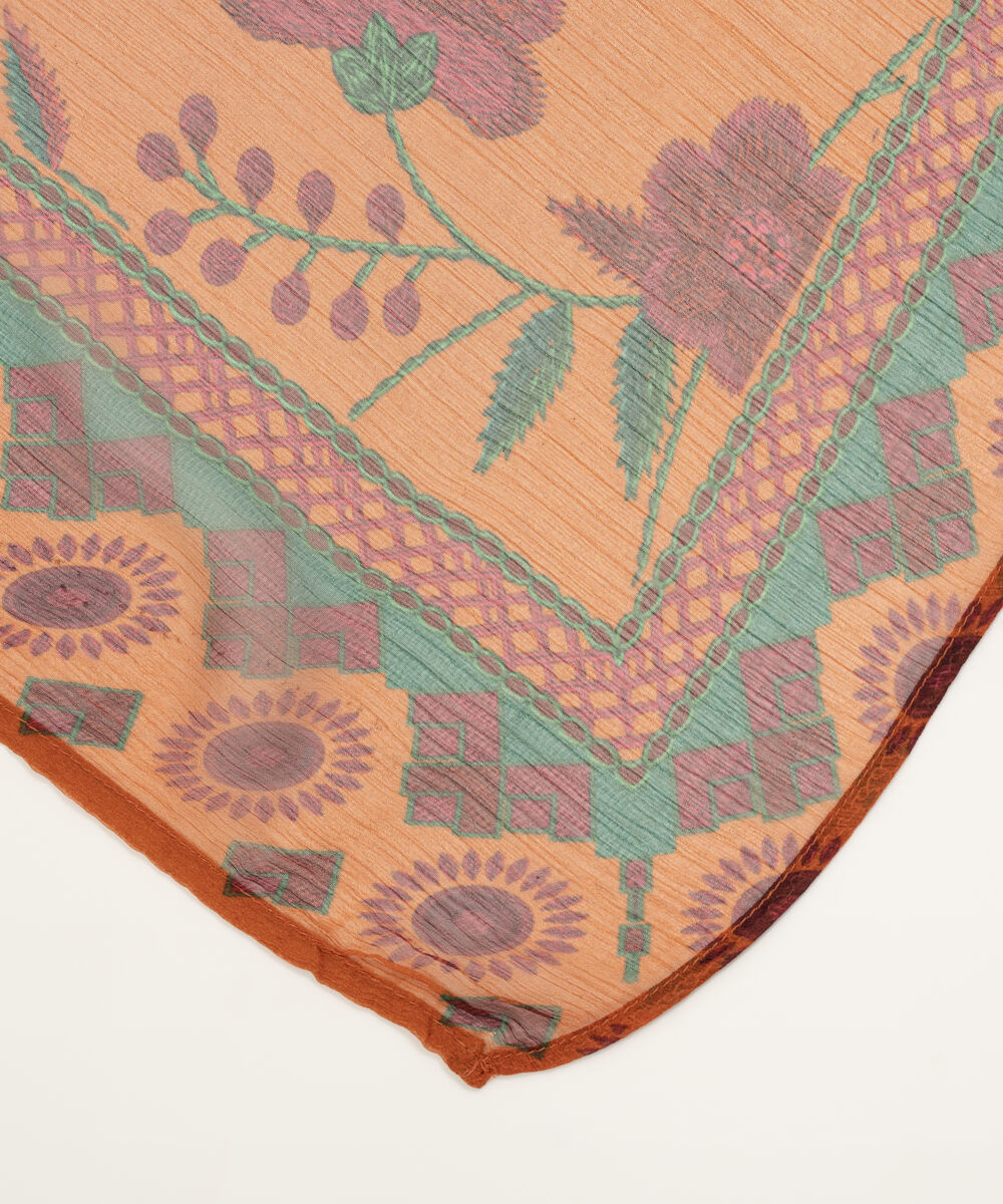 Printed Blended Chiffon Orange Dupatta