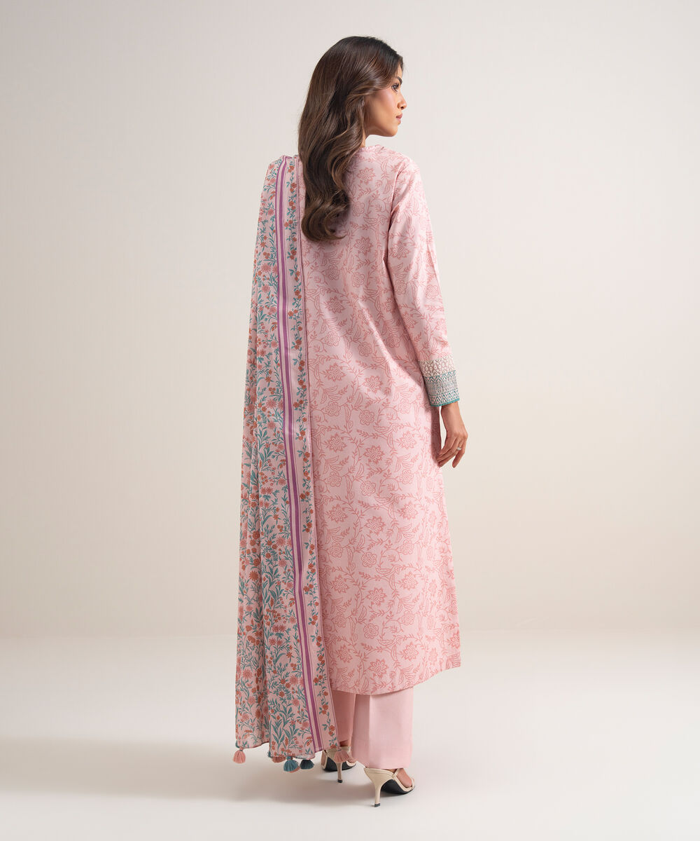 Women's Unstitched Lawn Embroidered Pink