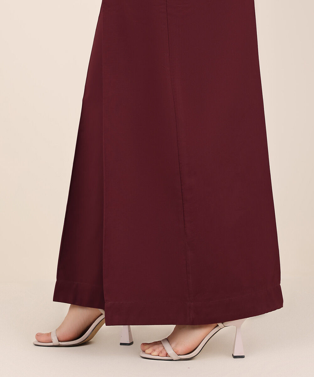 Women's RTW Cambric Red Solid Flared Pants